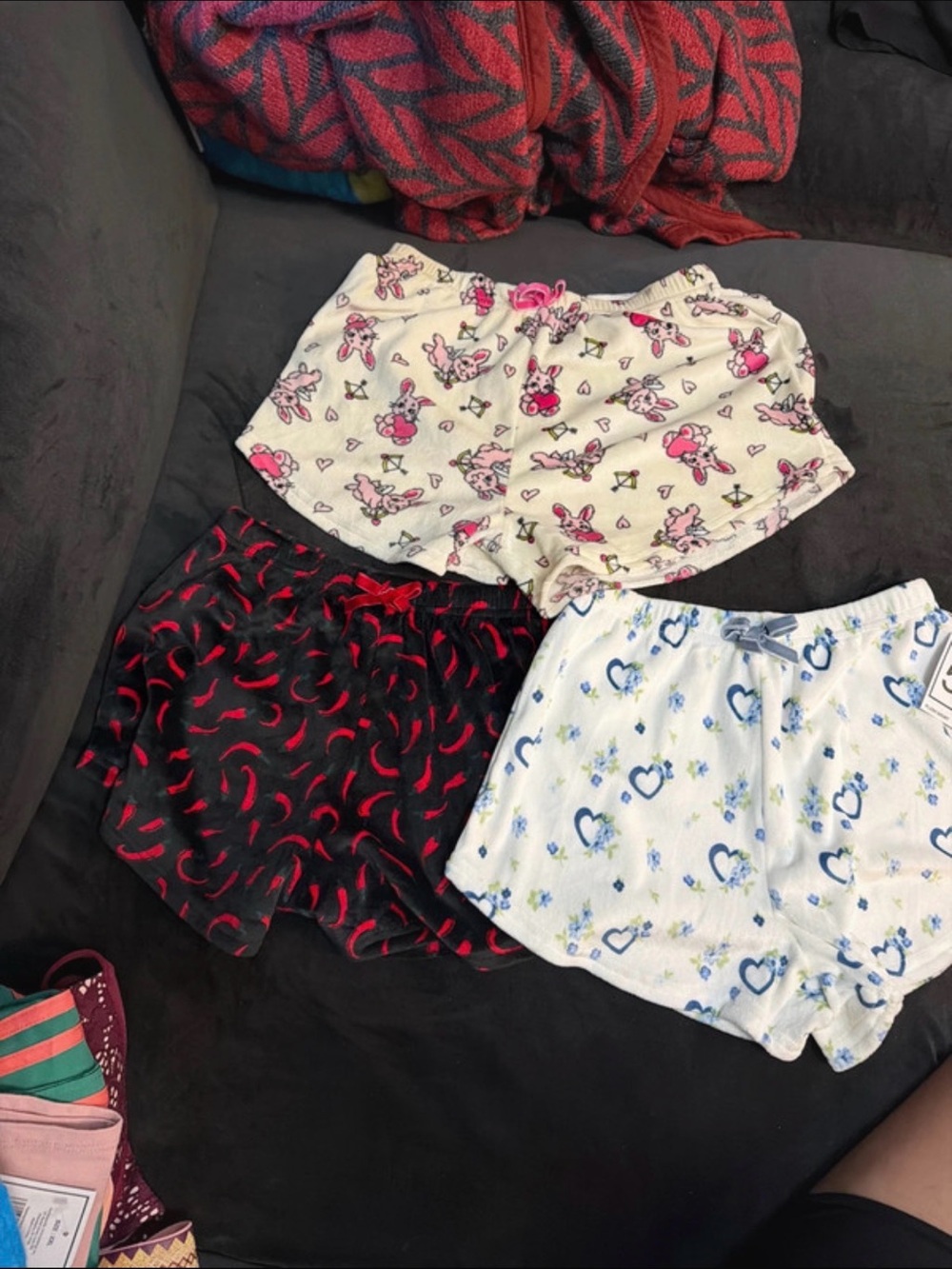 Three-Pair Women's pajama Lounge Shorts Set — Pink, Black, White